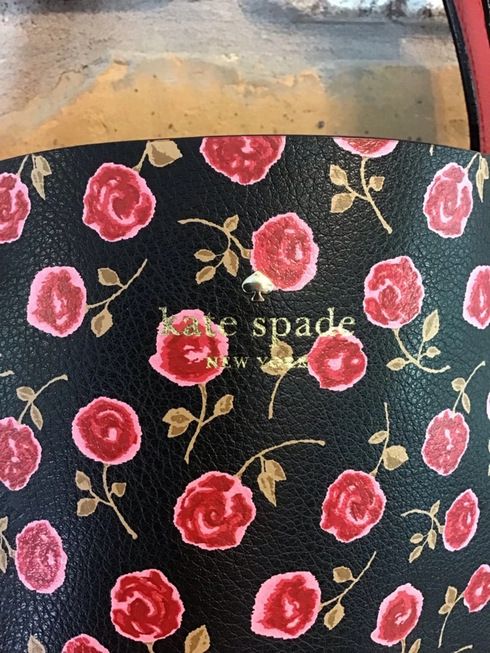 KATE SPADE Reversible MYA Arch Place Black Red Roses Leather Tote Bag